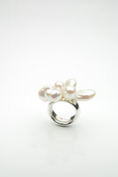 Orr handmade silver ring with a cluster of organic pearls on top