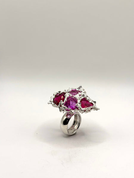Pink and Red Silver Hraun Ring