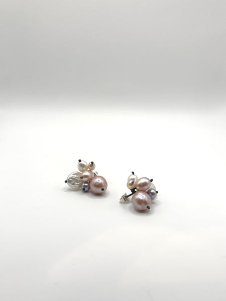 Oxidised Silver and Colourful Pearl Earrings