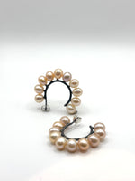 Oxidised Silver and Pearl Hoops