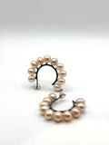 Oxidised Silver and Pearl Hoops