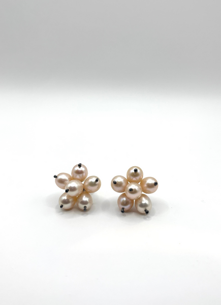 Oxidised Silver and White Pearl Earrings