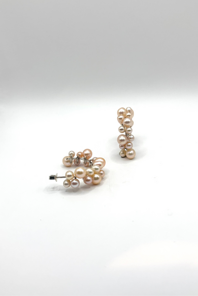 Silver Pearl Hoops