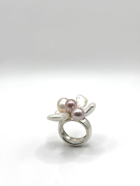 Cluster of White and Purple Perla Ring