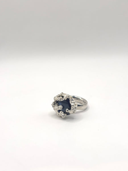 Silver Hraun Ring with a Blue Spinnel
