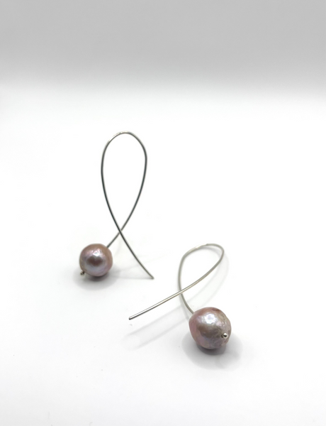 Round Purple Pearl Earrings