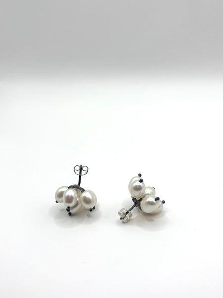 Oxidised Silver and White Pearl Earrings