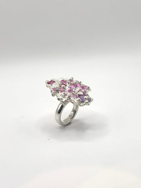 Silver Hraun Ring Pink and Purple