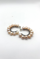 Oxidised Silver and Pearl Hoops