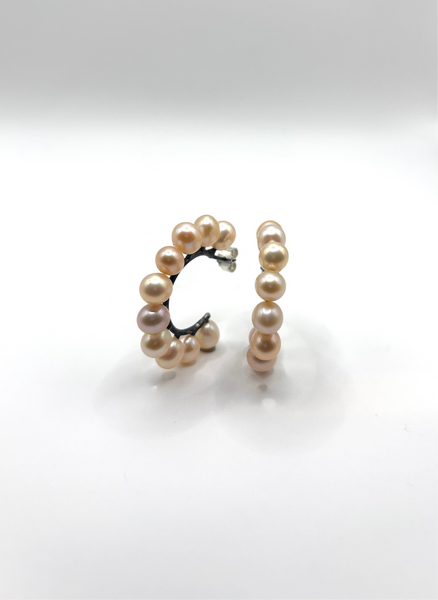 Oxidised Silver and Pearl Hoops