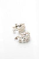 White Pearls Silver Hoops Earrings 