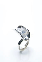 Silver Clam Ring with White Gem 