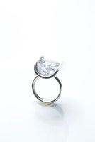 Silver Clam Ring with White Gem 